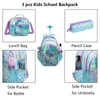 学校のバッグ子供用ローリングバックパックセットホイール付き昼食袋と男の子の女の子の鉛筆ケースを添えた女子袋の子供たち