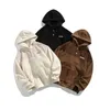 Herr y2k vinterjacka bruna huvtröjor huva kappa par lapptäcke lösa tröjor överrockar koreanska höstkläder män 240127