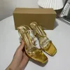 TRAF Shine Goud Hoge Hakken Sandalen Voor Vrouwen Party Vierkante Neus Enkelbandje Hakken Elegante Geknikte Slingbacks Pumps Gala Schoenen 240119