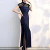 Vêtements ethniques Robe Cheongsam confortable Élégant Vintage Chinois Dentelle Maxi avec col montant côté fendu classique pour femmes