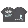 Herren T-Shirts Harajuku Broken Planet Into The Abyss Schaumstickerei Kurzarm Top T-Shirts für Männer und Frauen Sommer Hip Hop Baggy Y2K Shirt