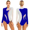 Stadiumkleding Dames Gymnastiek Leotard Ballet Kunstschaatsen Danskostuum Sparkly Strass Uitsparing Terug Mock Neck Lange mouw Romper