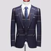 3 szt. Suits Zestaw Płaszcz Kamizelki 2023 Fashion Men's Casual Boutique Business Plaid Slim Formal Dress Blazers Kurtka kamizelka 240125