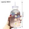 Bouteilles d'eau 480ML jus boissons verre marguerite bouteille résistant à la chaleur Transparent boire avec paille d'échelle