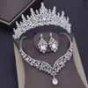 Luxus Lila Kristall Sets Brautschmuck für Frauen Krone Ohrring Halskette Hochzeit Tiaras Braut Dubai 240202