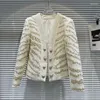 Women's Jackets Vintage Pattern Striped Double Breasted Decoration Design Coat For Women Long Sleeve V-neck Jacket Spring 2024 11XX5776