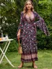 Party Dresses Vintage Chic Women Floral Print Flare Sleeve Beach Bohemian Maxi Robe Lady Wrap V-neck Summer Boho Dress Vestidos