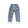 2-13 Years Toddler Baby Winter Jeans Children Thick Velvet Warm Denim Pants for Girls Slim Leggings Kids Blue Fleece Trousers 240123