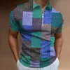 サマーメンズポロシャツ3Dプリント特大のビンテージ格子縞のストライプポロシャツビーチトロピックカジュアルストリートバケーション5xl衣類240122