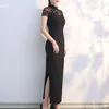 エスニック服の短袖のレースcheongsamエレガントビンテージチャイニーズマキシドレス