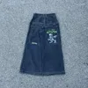 Męskie dżinsy American JNCO Big Pocket Boks Kangero Print Wash szeroka noga Y2K Hip Hop Street swobodny luźny dżins dla mężczyzn i kobiet spodni 88