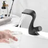 Grifos de lavabo de baño, grifo de cascada negro, grifo mezclador blanco, grifos de lavabo de un solo orificio montados en cubierta fría y agua