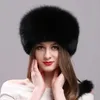 Real Fox Fur Hat for Women with Leather Top Mongolian Princess Hat with Pompom Winter Warm beanie Russian Cap Bonnets for Women 240123