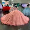 Applices 3d spetsblommor quinceanera klänningar 2024 bollklänning från axelpärlbågen söt 15 vestidos de xv anos