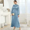 Etniska kläder 2024 Spring Fashion Women Long Sleeve Satin Maxi Dress Elegant Dubai Abaya Muslim Kaftan Ramadan Eid Jalabiya Vestidos Robe