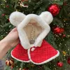 INS Christmas Pet Cloak Ears Hooded Bib Cape Warmth Maltese Year Dog Party Clothes Pet Coat Fashion Dog Design Dog Clothes 240130