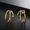 Stud Earrings ZMFashion C-shaped Twisted Hoop Punk Stainless Steel Gold Color Three-layer Coil Earring Vintage Trendy Fashion Jewelry