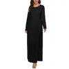 Etnische kleding Dames Moslim Basis Liturgie Abaya Lange mouw Binnenstof Ronde hals Damesjurk Midden-Oosters Dubai Turkije Effen Dagelijks