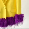 Gele jurk Blazerpakken Paars Kunstmatig Furffly Modieus Luxe jas Pluis is verwijderbaar Kantoor Zakelijke kleding Blazers 240119