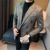 Blazer da uomo di marca di alta qualità da uomo slim fit moda colore puro in pelle di camoscio abito in pile smoking da ufficio blazer giacche 240123