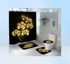 Glanzend Blauw Gouden Roos Waterdicht Douchegordijn Set Toilet Cover Mat Antislip Badmatten Badkamer Valentine039s Dag Kerstmis De3796227