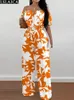Print Overalls Elegant Elastic Waist Romper for Woman Summer Off the Shoulder Straight Jumpsuit Female Clothing Trend 240130