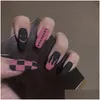 Unhas falsas mulheres longa imprensa no kit chama quadrado para diy em casa manicure entrega gota saúde beleza salão de arte do prego otx9s