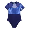 Scene Wear Iixpin Shiny Metallic Leotard Ballet Dance Girls Mock Neck Mesh Splice Cutout Back Gymnastics For Jumpsuit