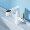 Bathroom Sink Faucets All Copper White Digital Display Pull-out Basin Faucet With Adjustable Lifting And Rotating Cold