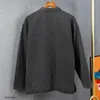 Gmiixder Spring Men Oversized Denim Shirt Solid Dark Gray Longsleeved Stand Collar Blouse Washed Retro Chinese Buckle Jacket 240122