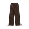 Pantaloni da donna stile giapponese moda cargo tasca grande strada casual sciolto tipo dritto gamba larga da donna ispessita