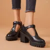 اللباس أحذية كلاسيكية متوسطة الكعب لوليتا الفتيات الأسود T straps عرضية منصة النساء الشرير الكعب 2024 Spring Pumps loafer