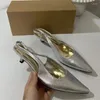 Kleidschuhe 2024 Silber Kitten Heels für Frauen Spitzschuh Heeled Slingback Pumps Frau Retro Sandalen Damen Elegante Casual Pump