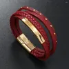 Bedelarmbanden Trendy lederen heren Magnetische aantrekkingskracht Meerlaags gevlochten touw voor mannelijke sieraden Pulsera Geschenken