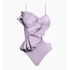 Women's Swimwear 2024 Ruffle One Piece Swimsuit Off The Shoulder Women Solid Bathing Suit Bodysuit Beach Wear Swim Monokini