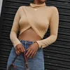 Women's T Shirts Fashion Ladies Est Casual Asymmetric Short Shirt Solid Color High Collar Long Sleeve Pullover Simple Tops Elegant Tees 2024