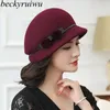 100 Australië Wolvilt Hoed Womens Herfst Winter Kerk Cloche Hoeden Elegante Banket Nertsen Bont Fedora 240126