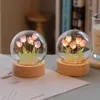 Night Lights Tulip Flower Night Light With Glass Cover Handmade DIY Bedside Light LED Night Lamp Desk Lamp Decor USB Mood Light YQ240207