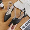 Sandaler märke 2024 Spring Women Slingback Shoes Fashion Rhinestone Pointed Toe Slip On Ladies Eelgant Pu Flat Heels