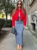 Damespakken Mode Lange Mouwen Rode Blazer Voor Vrouwen Elegante Turn-down Kraag Cropped Jas Herfst Kantoor Dames Woon-werkverkeer Uitloper