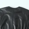 UNIZERA Autumn and Winter Womens Fashion Zipper Pocket Decoration Round Neck Leather Jacket Coat 240125