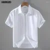Men's Casual Shirts Summer Thin Basic Short Sleeve Shirt Men Fresh Simple Literary Youth Loose Cotton Linen Bussiness Washed Top