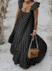 Casual Kleider Celmia Frauen A-Linie Lange Vestidos Polka Dot Urlaub Sommerkleid 2024 Sommer Fashon Rüschen Ärmellose Nähte Maxi Kleid