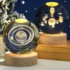 Night Lights 3D Crystal Ball Night Light Solar System Cosmic Theme LED Decoration Light Wooden Base Astronomy Nightlights Birthday YQ240207