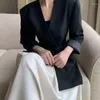 Women's Suits Coffee Colored V-neck Suit One Button Jacket Women Autumn 2024 Design Sense Niche Fashion Waist Tightening Slimming