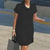 Vestidos casuales Mujeres Vestido de color sólido Verano suave con cuello de bufanda Longitud de la rodilla para viajar cómodo