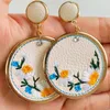 Dangle Earrings Embroidered Flowers Leather Earring Jewelry Retro Bohemian Diy Handmade Drop Unique Fashion Party Holiday