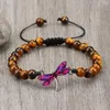 Strand Fashion Dragonfly Pendant Braided Bracelet Natural Stone Beaded Pink Purple 6mm Porcelain Bangle Chain Women Men Pulsera Jewelry