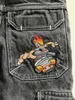 Y2K Jeans Denim Cargo Pants Hip Hop Cartoon Graphic Embroidery Vintage Multi Pocket Baggy Jeans Harajuku Gothic Wide Trouser 240127