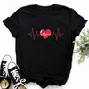 Kvinnors T -skjortor Maycaur Finger Heart Shirt Women Topps Korean Ulzzang Graphic Tees Fashion 90s Girls Black